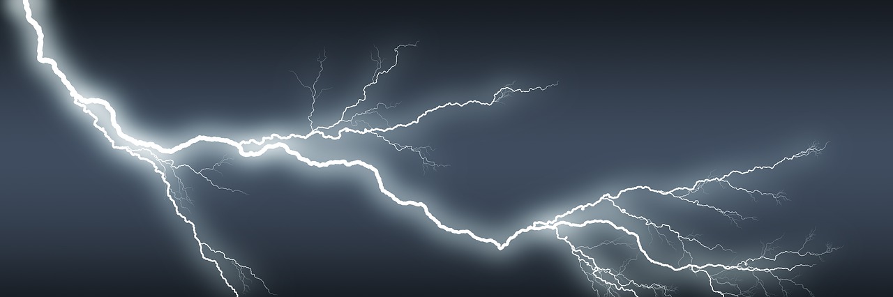 a lightning bolt in the middle of a dark sky, a digital rendering, pixabay, bright thin wires, ilustration, white lightning, description