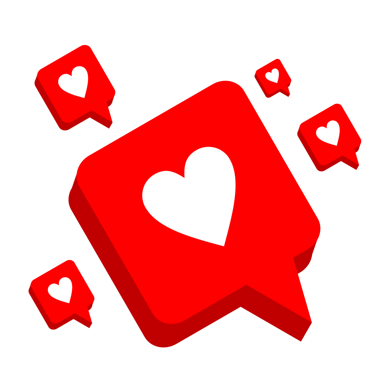 a red speech bubble with a heart in the middle, a picture, trending on pixabay, isometric illustration fun, instagram post 4k, they are in love, svg illustration