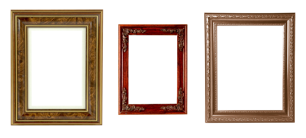 a group of three picture frames sitting next to each other, flickr, baroque, utah, on black background, beautiful wooden frame, 3 doors