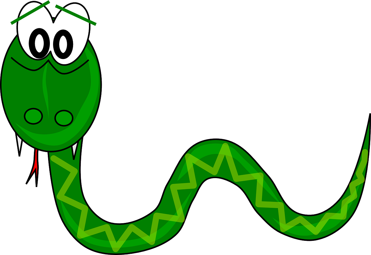 a green snake with a surprised look on its face, a digital rendering, inspired by Masamitsu Ōta, pixabay, cobra, !!! very coherent!!! vector art, wide screenshot, 4yr old, hoses:10