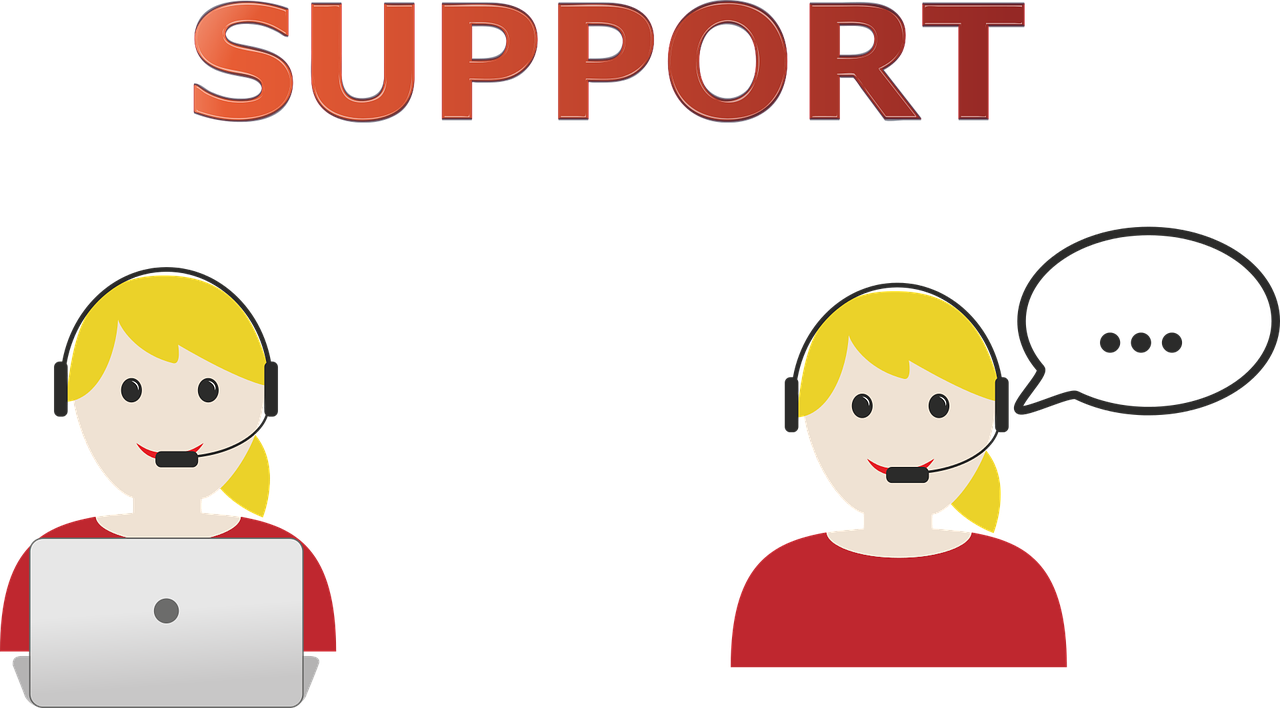 a couple of people sitting in front of a laptop, a cartoon, by Mirko Rački, pixabay, computer art, black shirt with red suspenders, banner, support, working in a call center