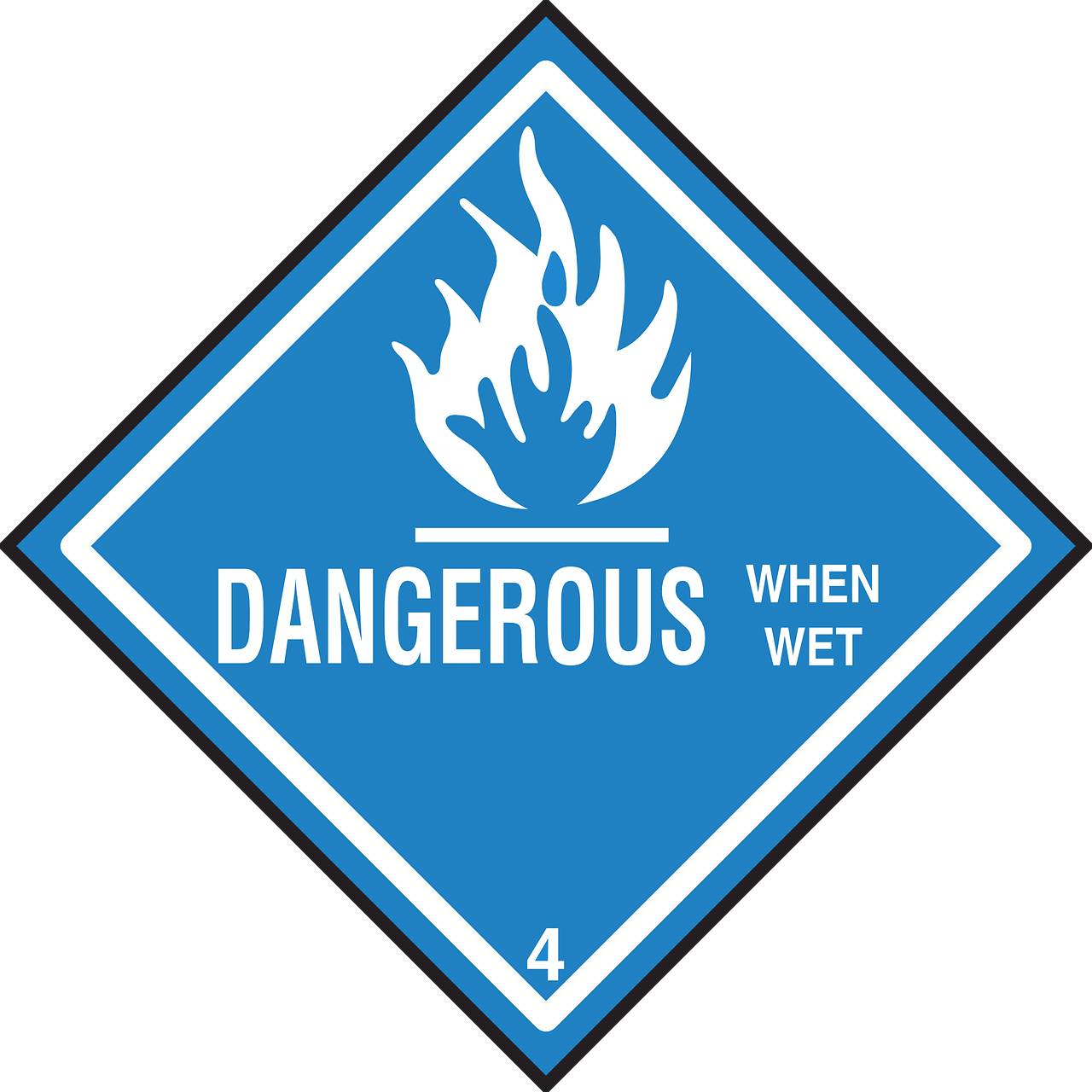 a sign that says dangerous when wet, by Brigette Barrager, tumblr, conceptual art, blue fire everywhere, product label, four, hazmat