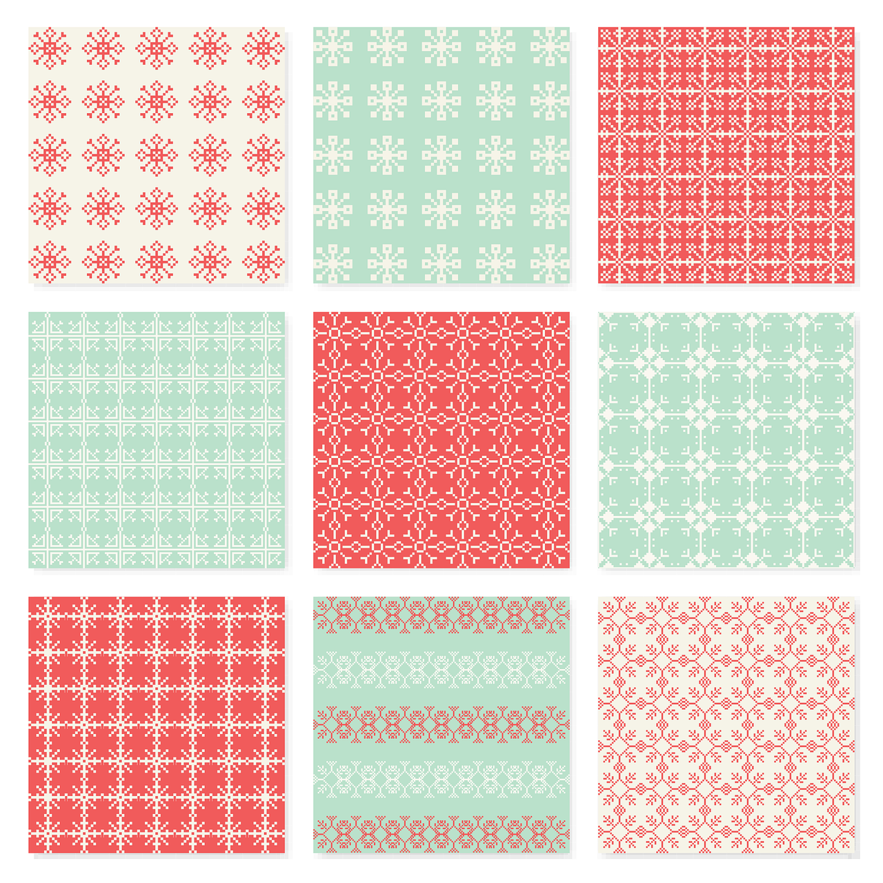 a set of nine different patterns, tumblr, dau-al-set, viridian and venetian red, holiday season, 2013, pastel tone