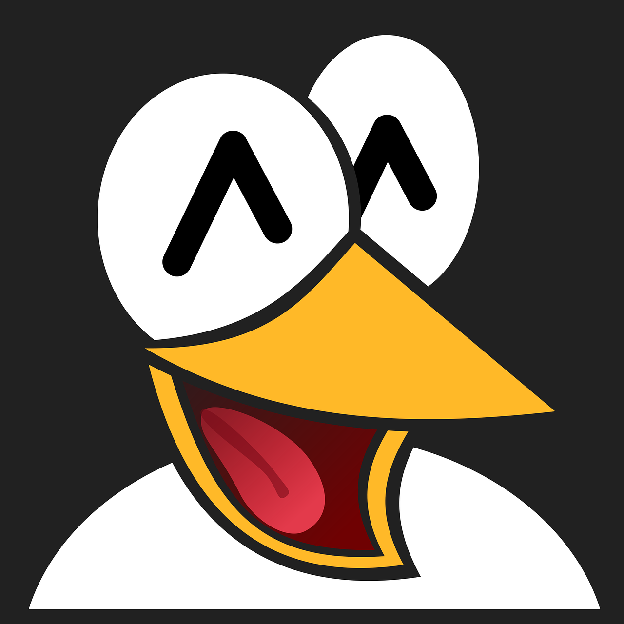 a close up of a bird's face on a black background, inspired by Jacob Duck, reddit, mingei, cartoonish vector style, opened mouth, donald duck, selfie photo