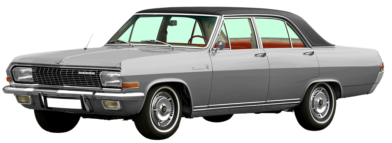a silver car parked in front of a green background, a pastel, by John Armleder, pixabay, color 1970, full body angle, touring, white background