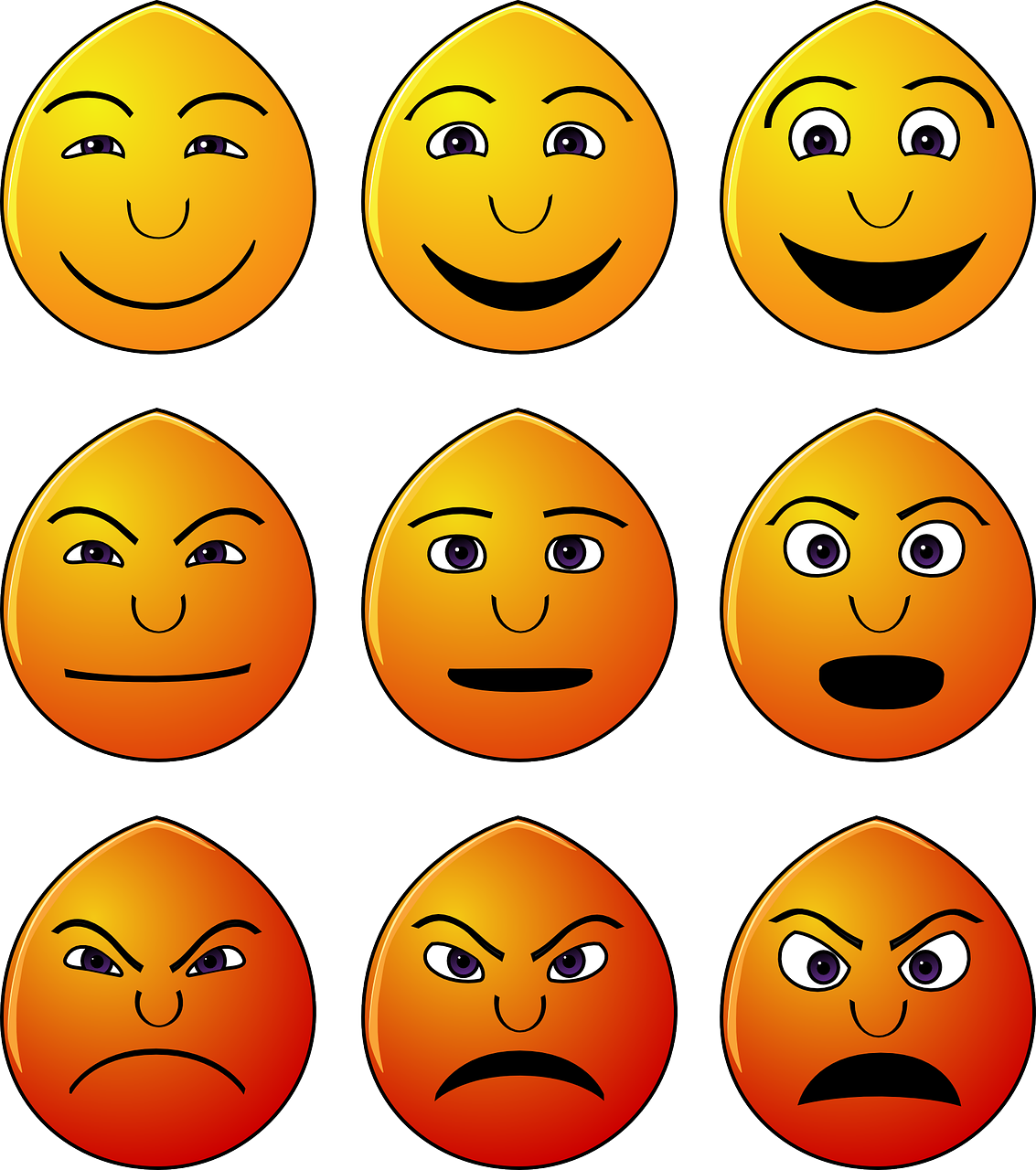 a bunch of smiley faces with different expressions, an illustration of, inspired by Heinz Anger, orange body, symmetrical face illustration, humpty dumpty in form of egg, oriental face
