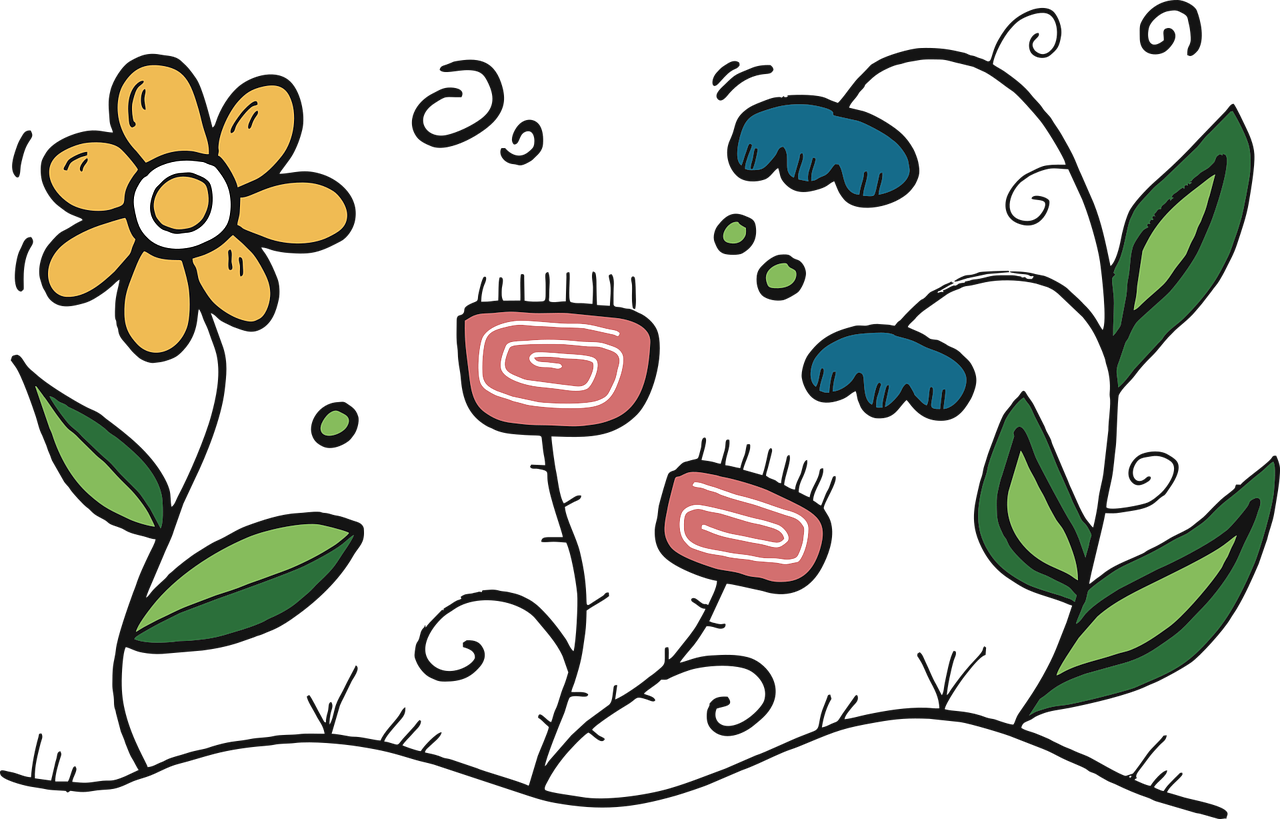 a drawing of flowers on a black background, concept art, inspired by Mary Blair, deviantart, naive art, background image, teaser, photosynthesis, in the styles of joan miro