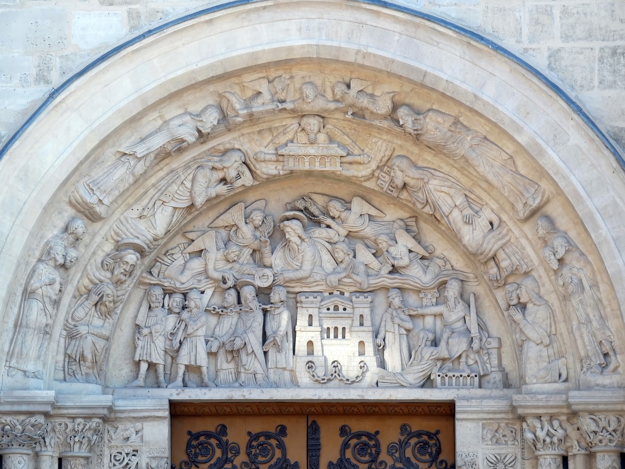 a close up of a building with a clock on it, a marble sculpture, inspired by Károly Markó the Elder, shutterstock, romanesque, the great door of hell, conversano, carved ivory, arcs