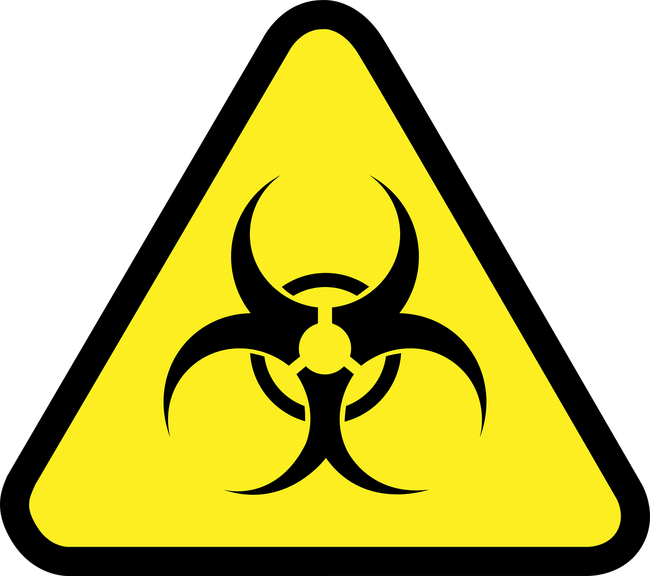 a black and yellow biohazard sign on a black background, an illustration of, organic, graphic illustration, maniacal, world