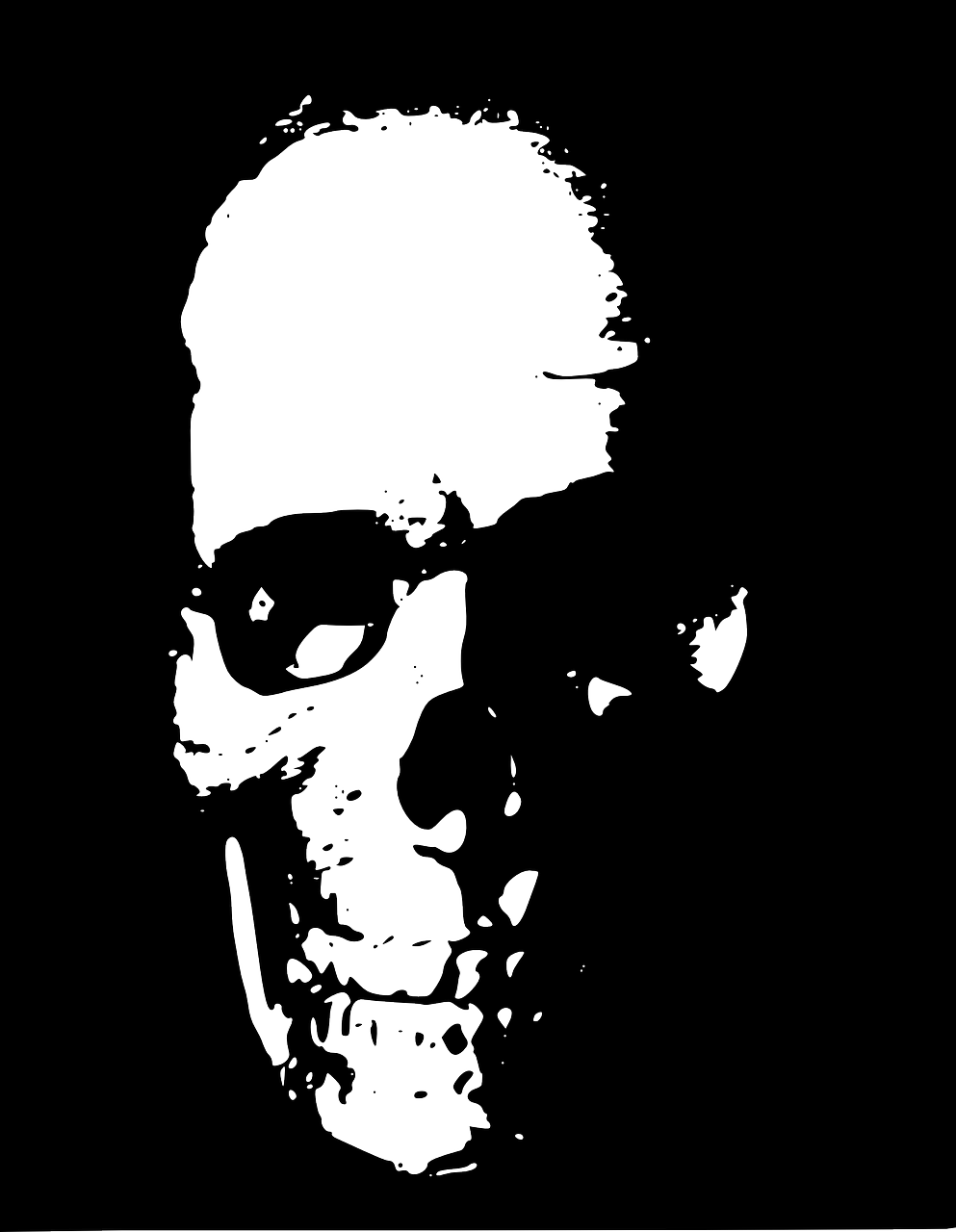 a black and white photo of a skull with sunglasses, vector art, pixabay, primitivism, film still from sin city, nosferatu, hq 4k phone wallpaper, black backround. inkscape