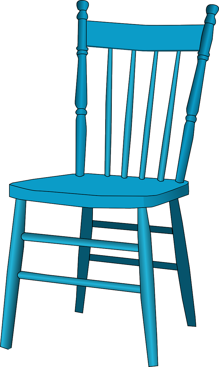 a blue wooden chair on a white background, an illustration of, by Juliette Wytsman, pixabay, cell shaded cartoon, a tall, satellite, a long shot
