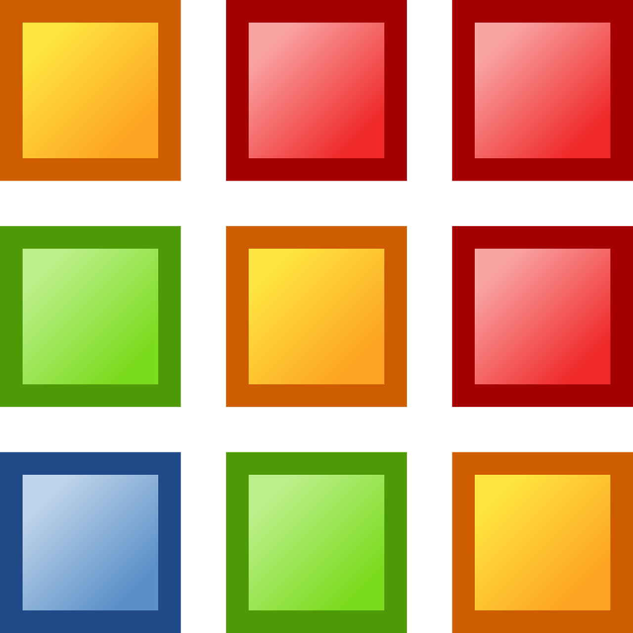 a bunch of different colored squares on a black background, inspired by Mondrian, flickr, computer art, clipart icon, multiplayer set-piece :9, buttons, svg comic style