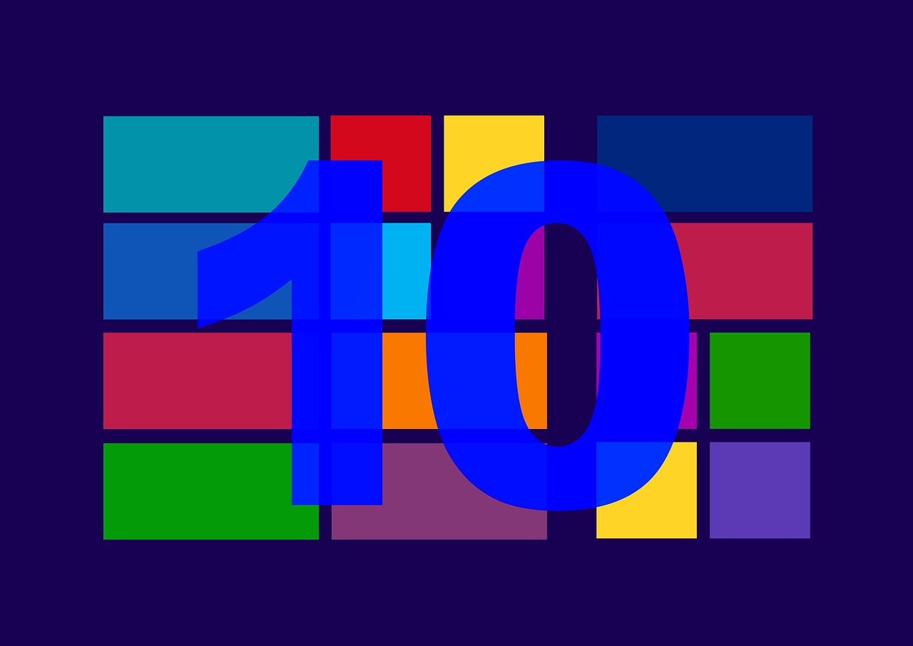 a colorful logo with the number ten on it, a picture, inspired by Mondrian, pixabay, de stijl, blue background colour, microsoft windows, love os begin of all, having a great time