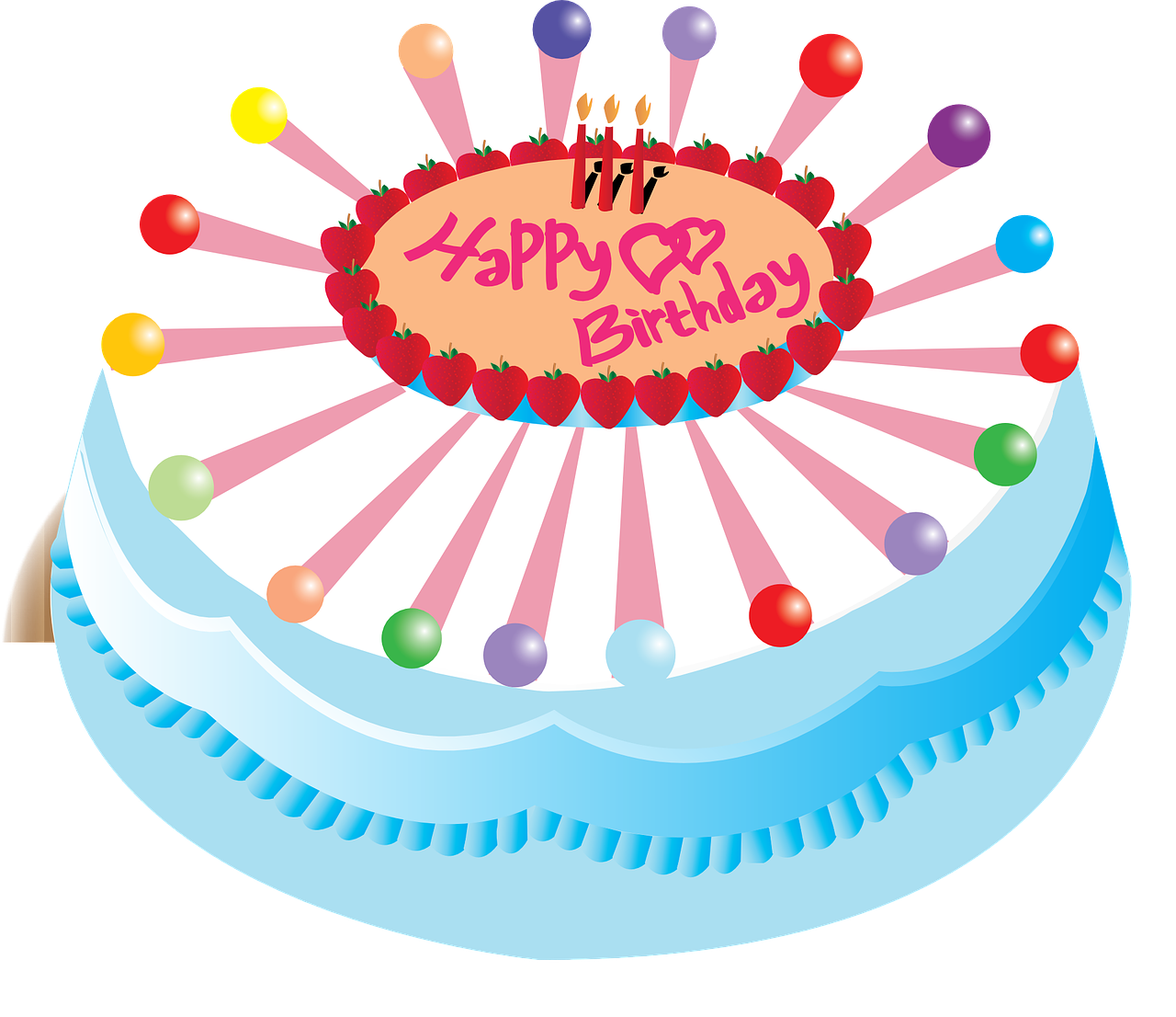 a birthday cake with candles on top of it, a digital rendering, by Taiyō Matsumoto, pop art, 😃😀😄☺🙃😉😗, clip art, circle, bottom angle