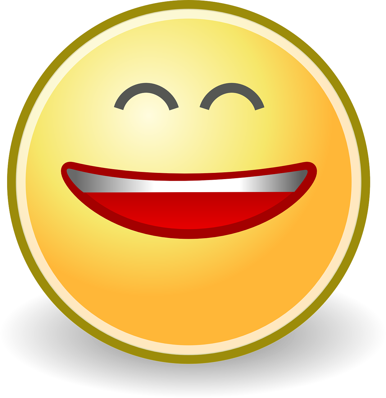 a yellow smiley face with a big smile, a picture, clip-art, !face, laughing and joking, oval shape face