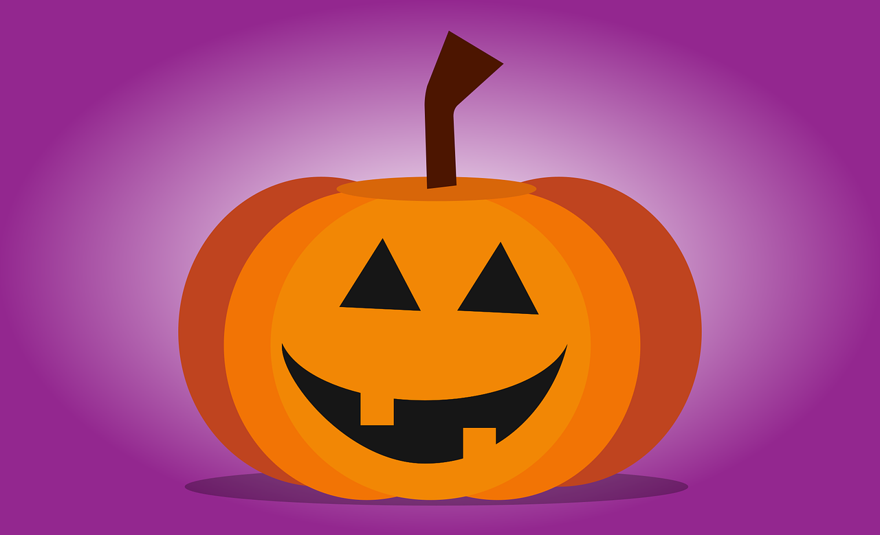 a halloween pumpkin on a purple background, by Pamela Drew, shutterstock, pop art, no gradients, high res photo