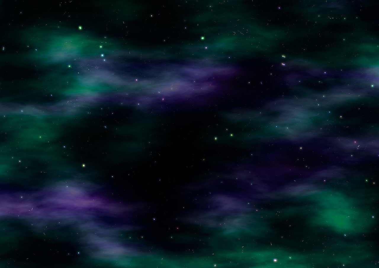 a space filled with lots of green and purple stars, deviantart, miraculous cloudy backdrop, phone background, realistic space, space photo