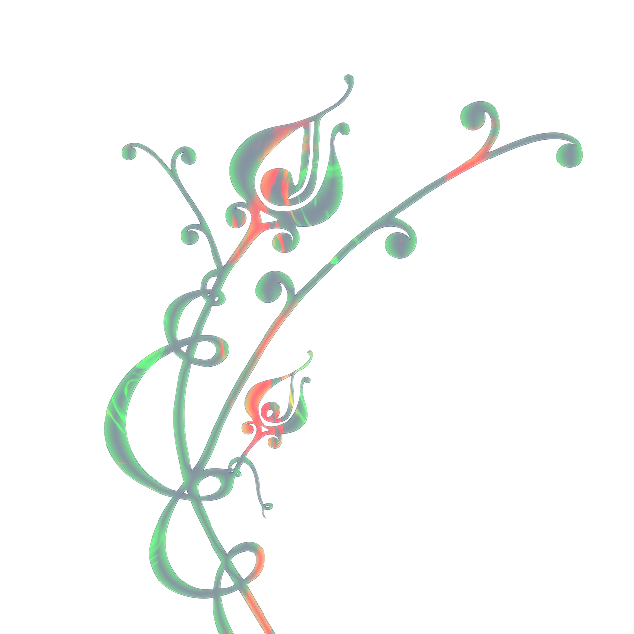 a drawing of a flower on a black background, a digital rendering, by Amir Zand, art nouveau, bass clef, colorful vines, arabian calligraphy, intricate details illustration