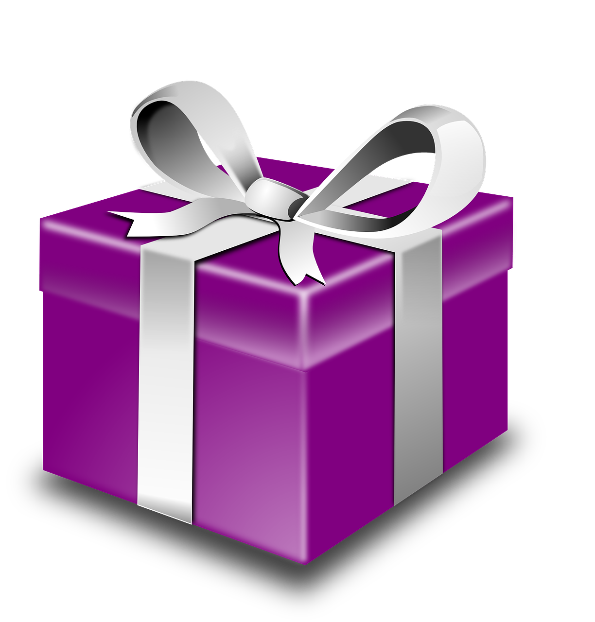 a purple gift box with a silver ribbon, a digital rendering, pixabay contest winner, hurufiyya, black white purple, randy bishop, a brightly coloured, matt rhodes