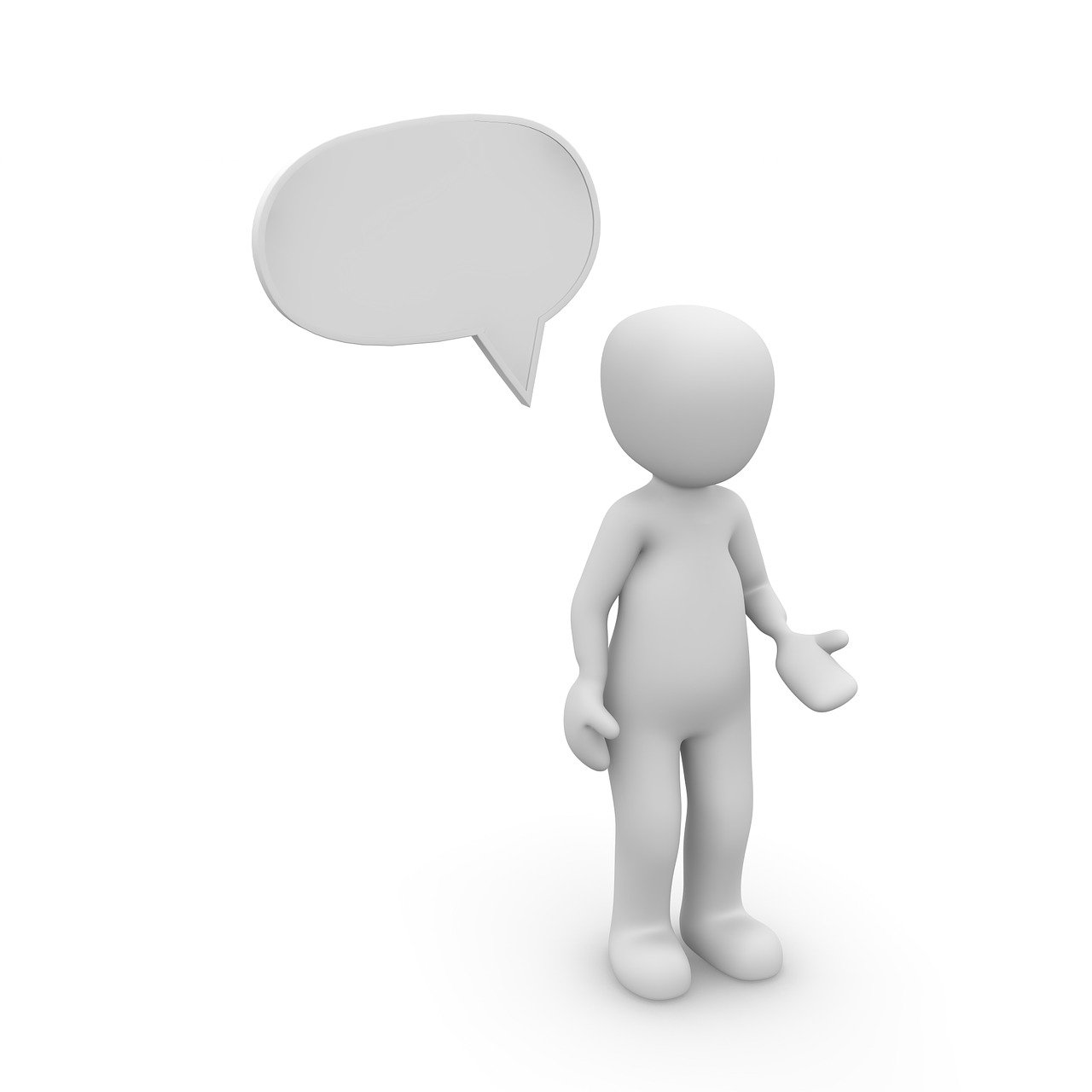 a person with a speech bubble above his head, a picture, 3d cg, wikihow illustration, white, soft shade