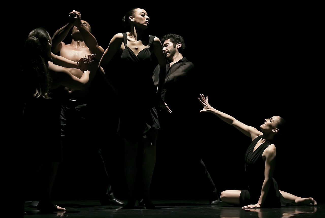 a group of people standing next to each other on a stage, a portrait, by Eva Gonzalès, flickr, figuration libre, contemporary dance, black swan, sao paulo, intense smoldering