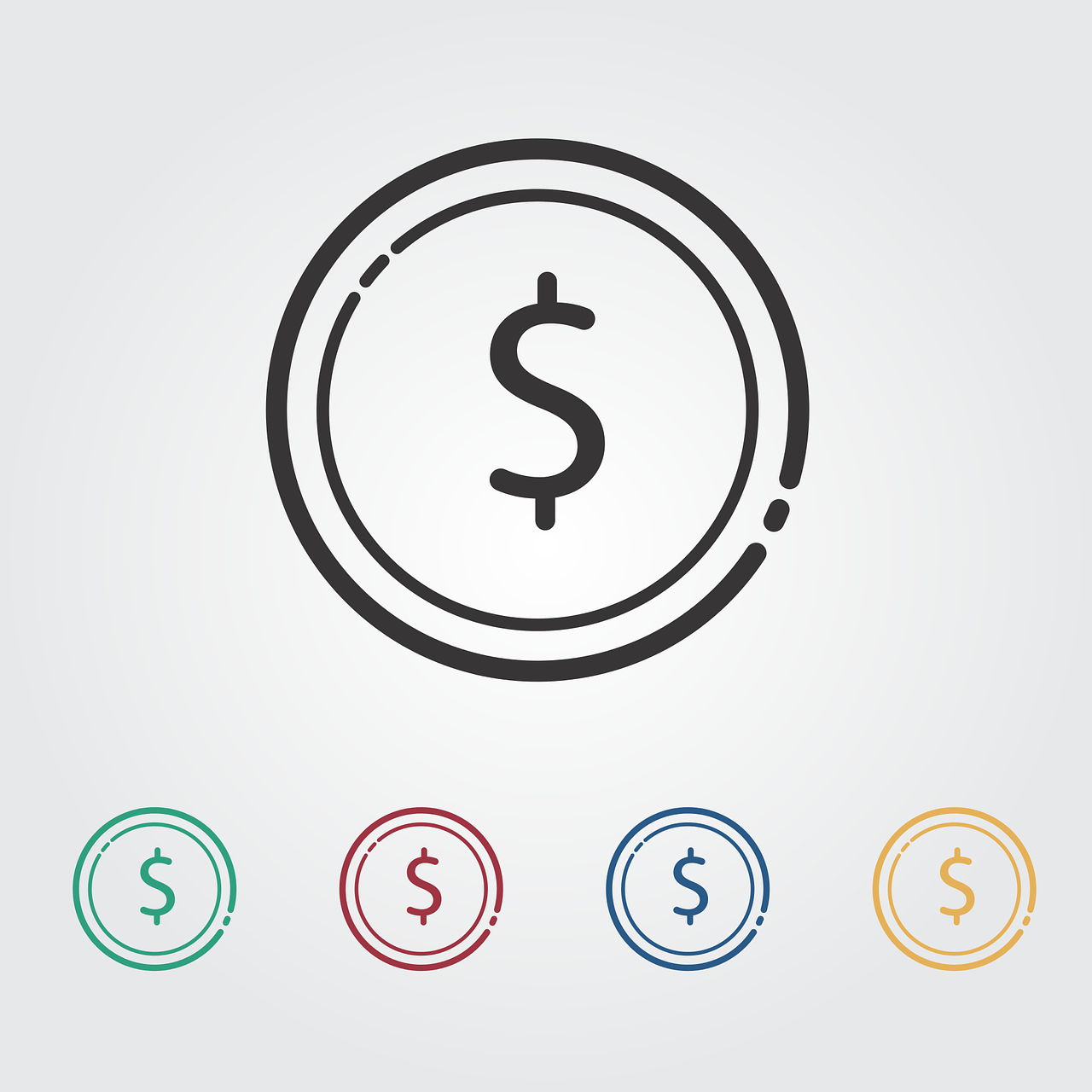 a dollar sign in a circle on a white background, vector art, 5 colors, icon pack, simple logo, asset on grey background
