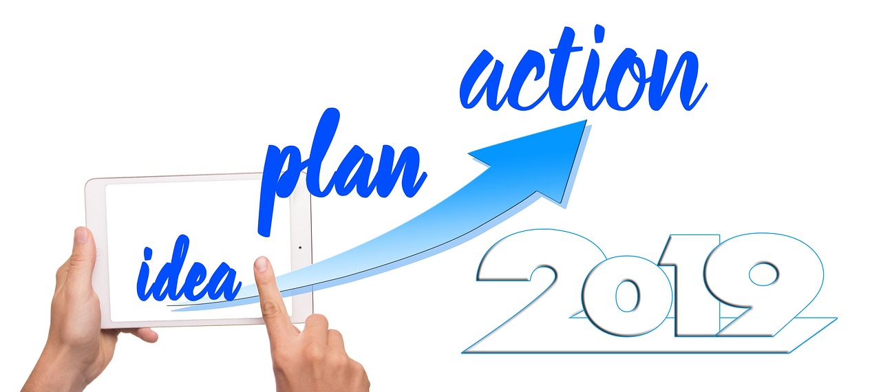 a person holding a tablet with the word action plan on it, trending on pixabay, action painting, circa the year 2994, line art, blue, multi-part