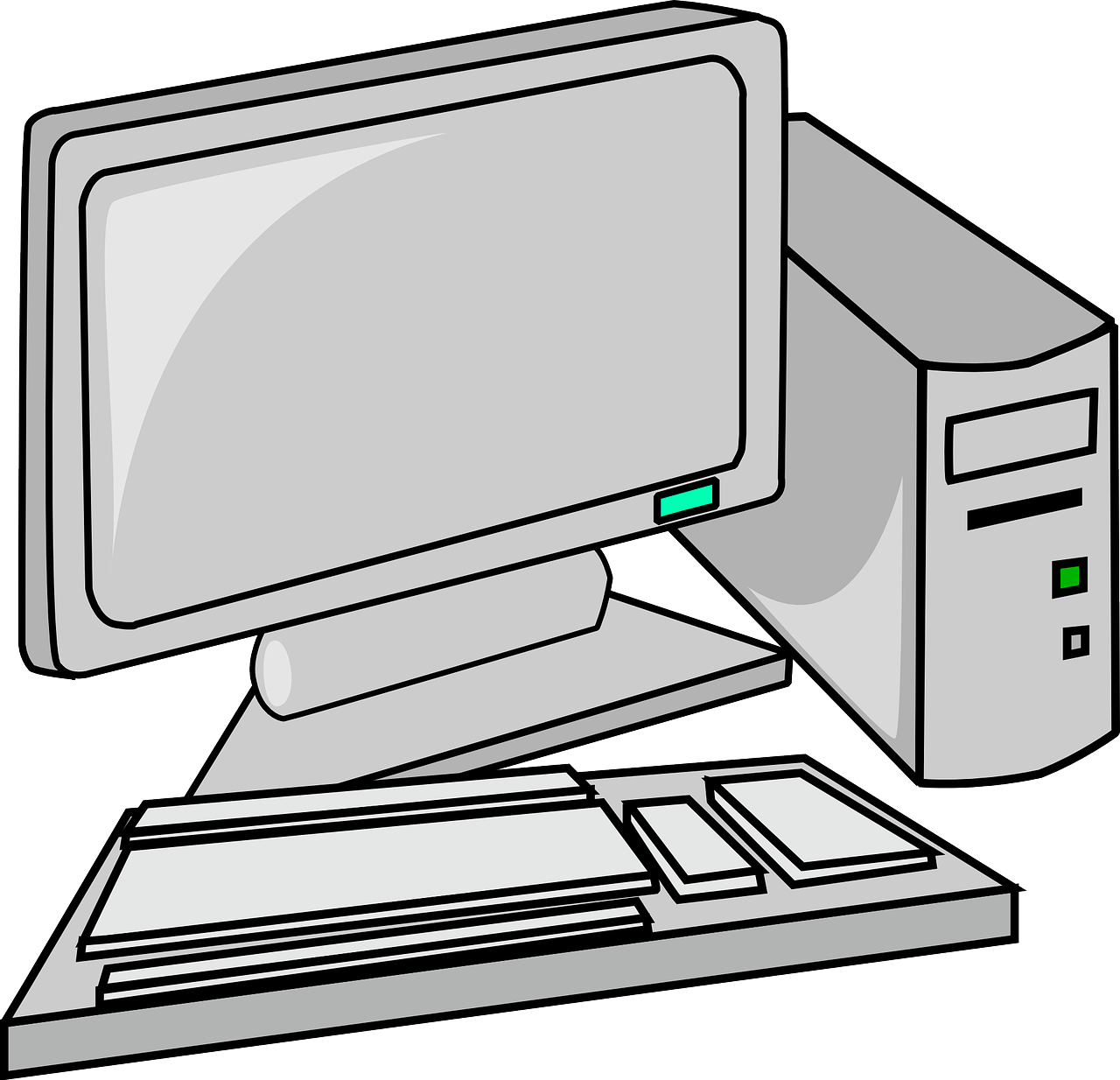 a desktop computer sitting on top of a desk, inspired by Masamitsu Ōta, pixabay, grey metal body, no gradients, system unit, black and white color only