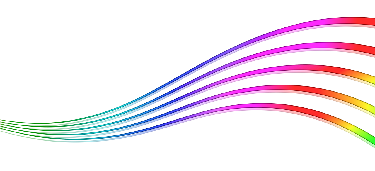 a rainbow colored wave on a black background, a digital rendering, inspired by Lorentz Frölich, has cables, pink and blue gradients, header, rainbow road