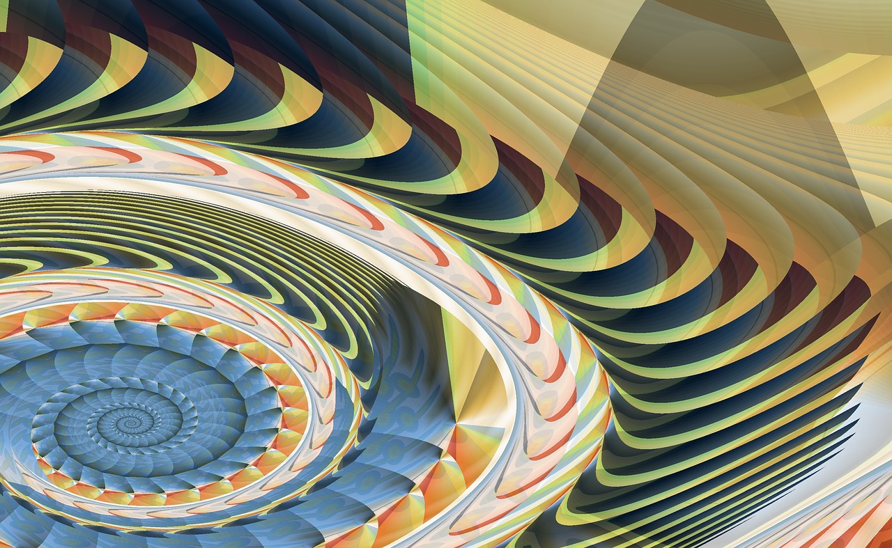 a computer generated image of a spiral design, a digital rendering, inspired by Lorentz Frölich, abstract illusionism, layers of colorful reflections, high definition screenshot, fractal detail, flattened