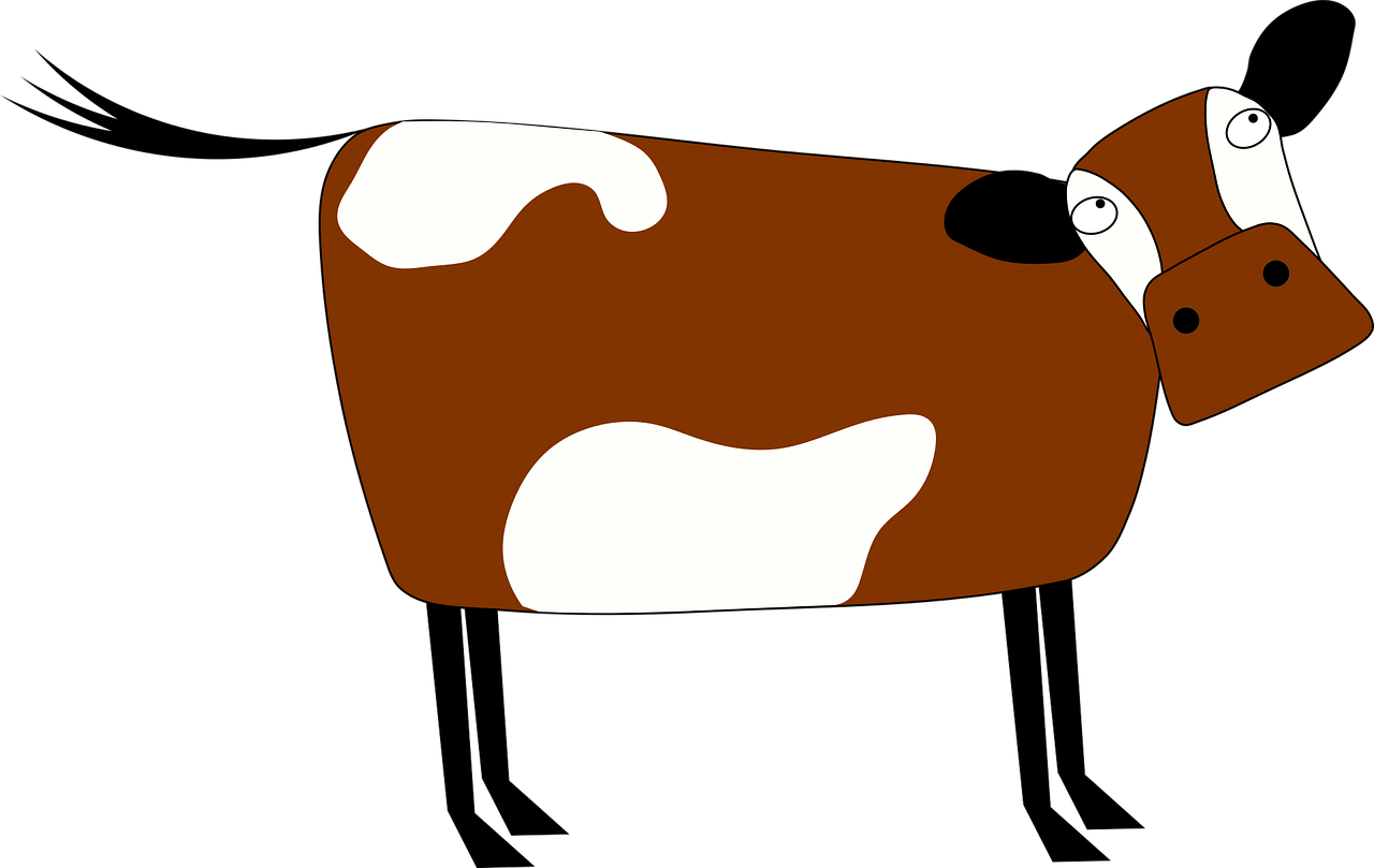 a brown and white cow on a black background, vector art, inspired by Tex Avery, flickr, conceptual art, bottom shot, anonymous as a sausage, rectangular piece of art, rotoscoped
