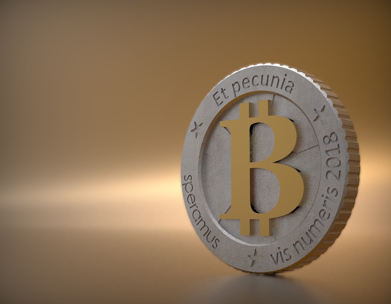 a bit coin sitting on top of a table, a 3D render, trending on pixabay, octanerender, textured 3 d, high detail product photo, repoussoir