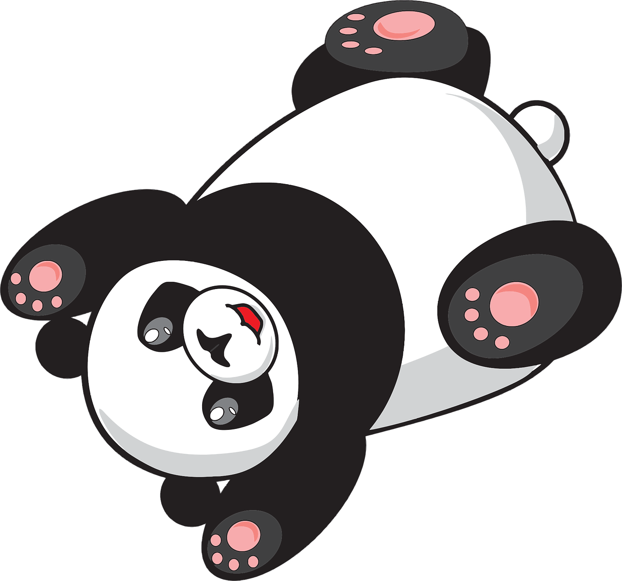 a panda bear laying down on its back, a digital rendering, inspired by Shūbun Tenshō, pixabay, mingei, isometric top down left view, bouncy belly, istock, it's night time