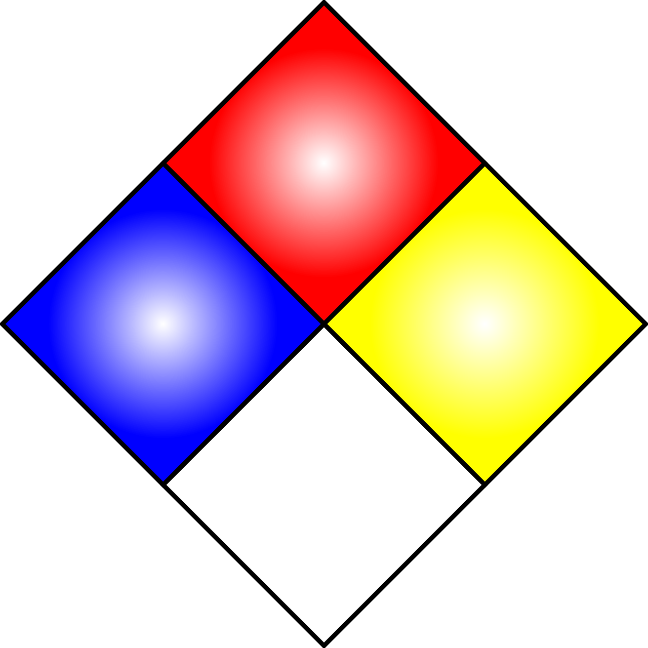 a red, yellow, and blue diamond on a black background, a picture, inspired by Mondrian, flickr, de stijl, hazmat, reddit vexillology, 2 tone colors only, colorful signs