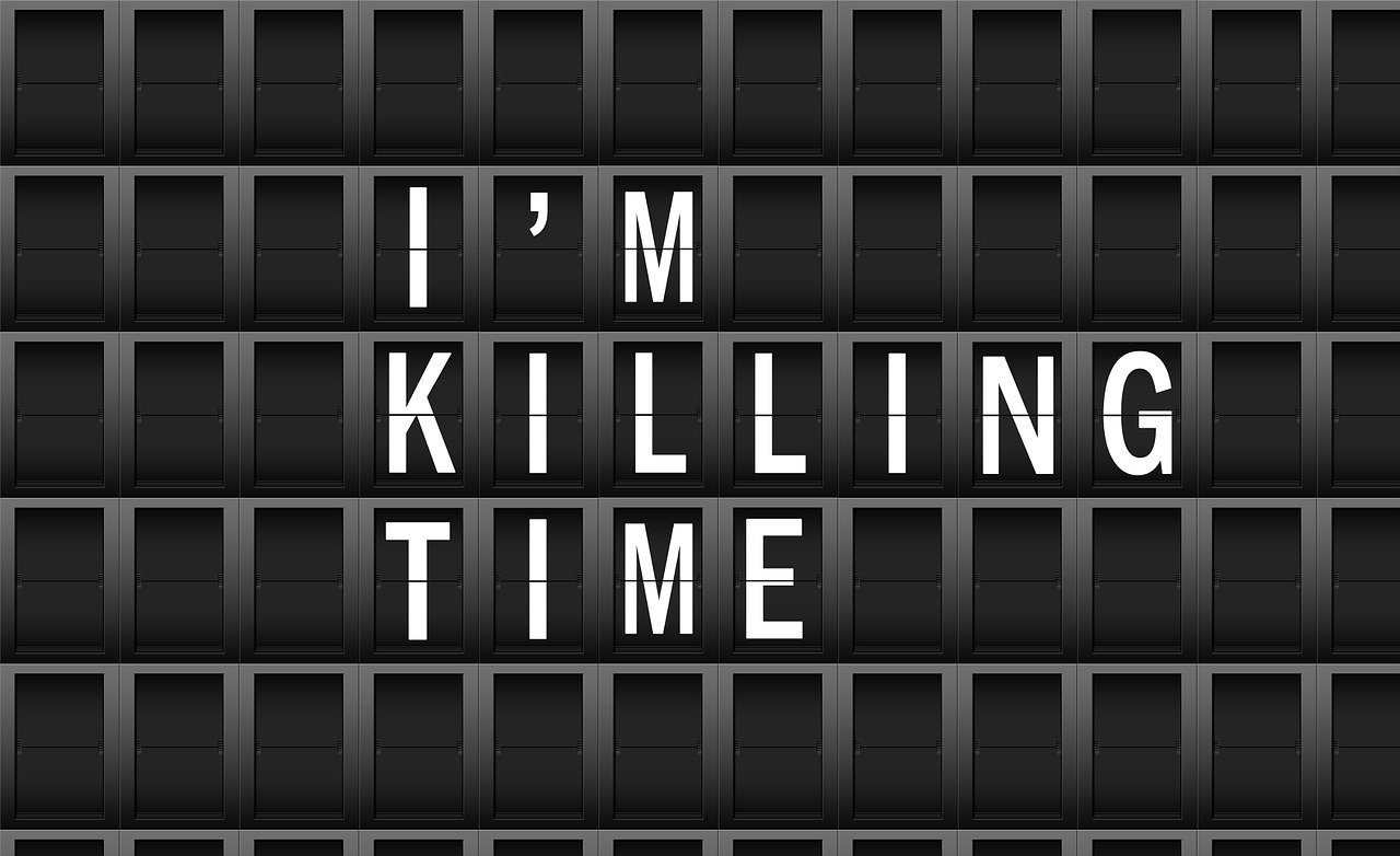 a black and white sign that says i'm killing time, a screenshot, by Andrei Kolkoutine, pixabay, futuristic typography, lying, tile, profile pic