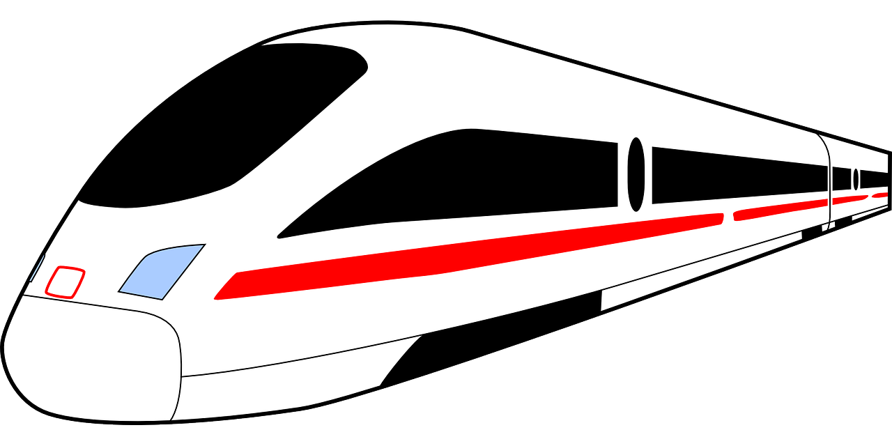 a close up of a train on a track, lineart, by Oskar Lüthy, trending on pixabay, red white and black color scheme, jr sc maglev, ( side ) profile, no background