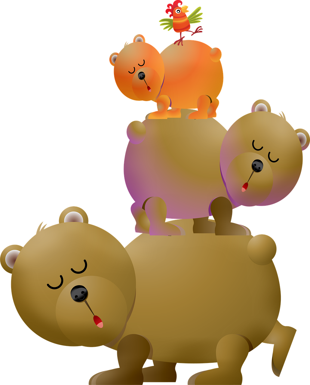 a group of teddy bears sitting on top of each other, digital art, ((((((((night)))))))) day time, bouncy belly, clip art, two exhausted