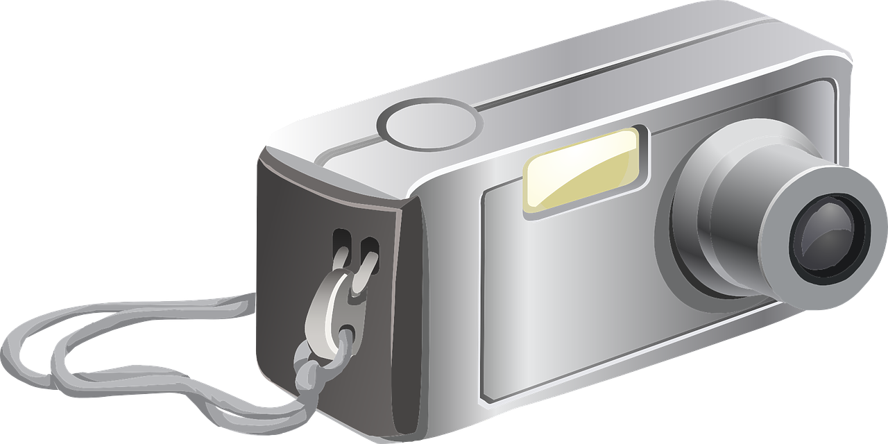 a digital camera with a cord attached to it, a digital rendering, pixabay, digital art, silver light, vector, light box, sharp detail