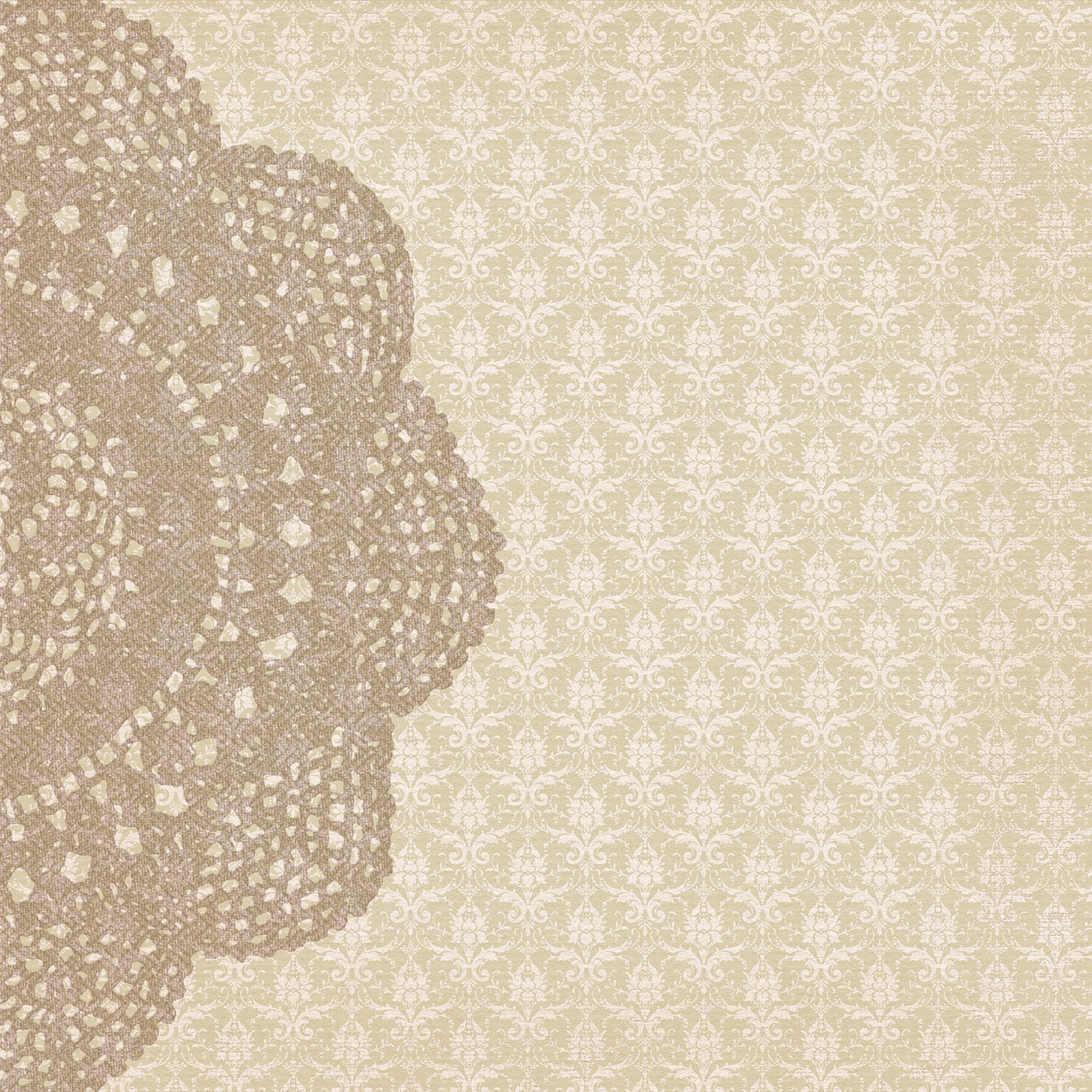 a close up of a doily on a wall, a digital rendering, light brown background, scrapbook paper collage, high res, yoshida