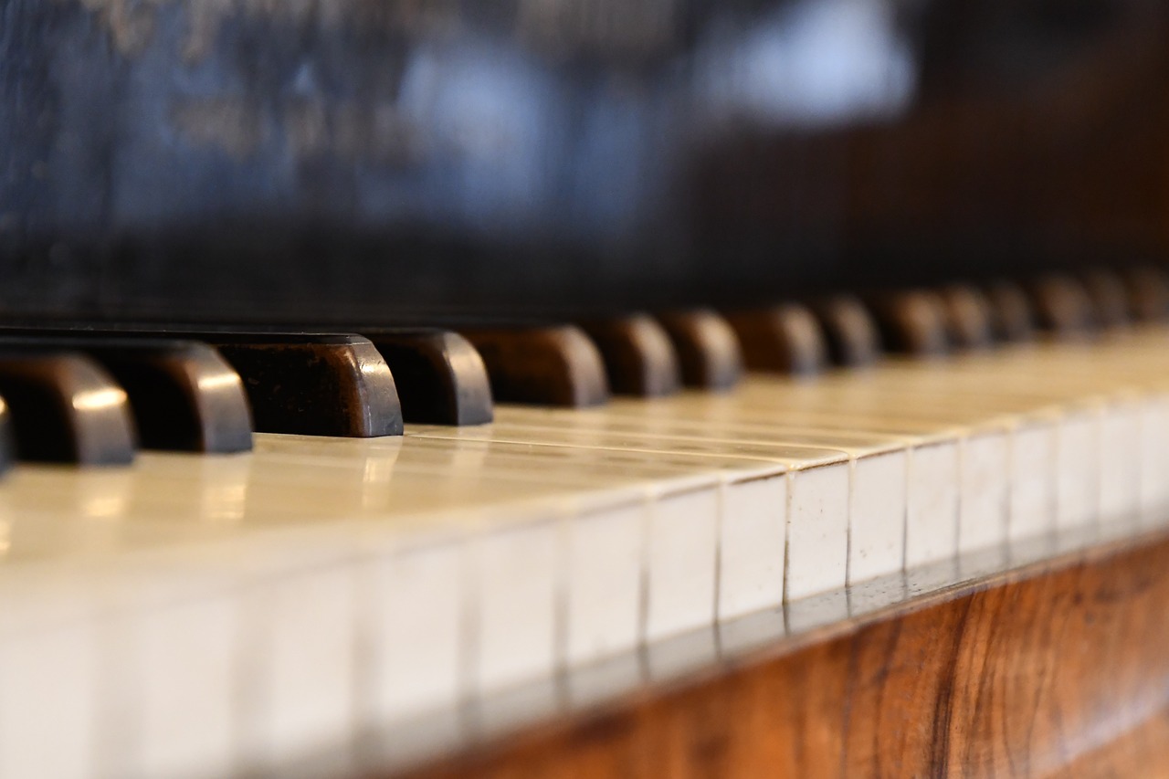 a close up of the keys of a piano, a picture, by David Simpson, pexels, soft light from the side, in a row, a wooden, mellotron
