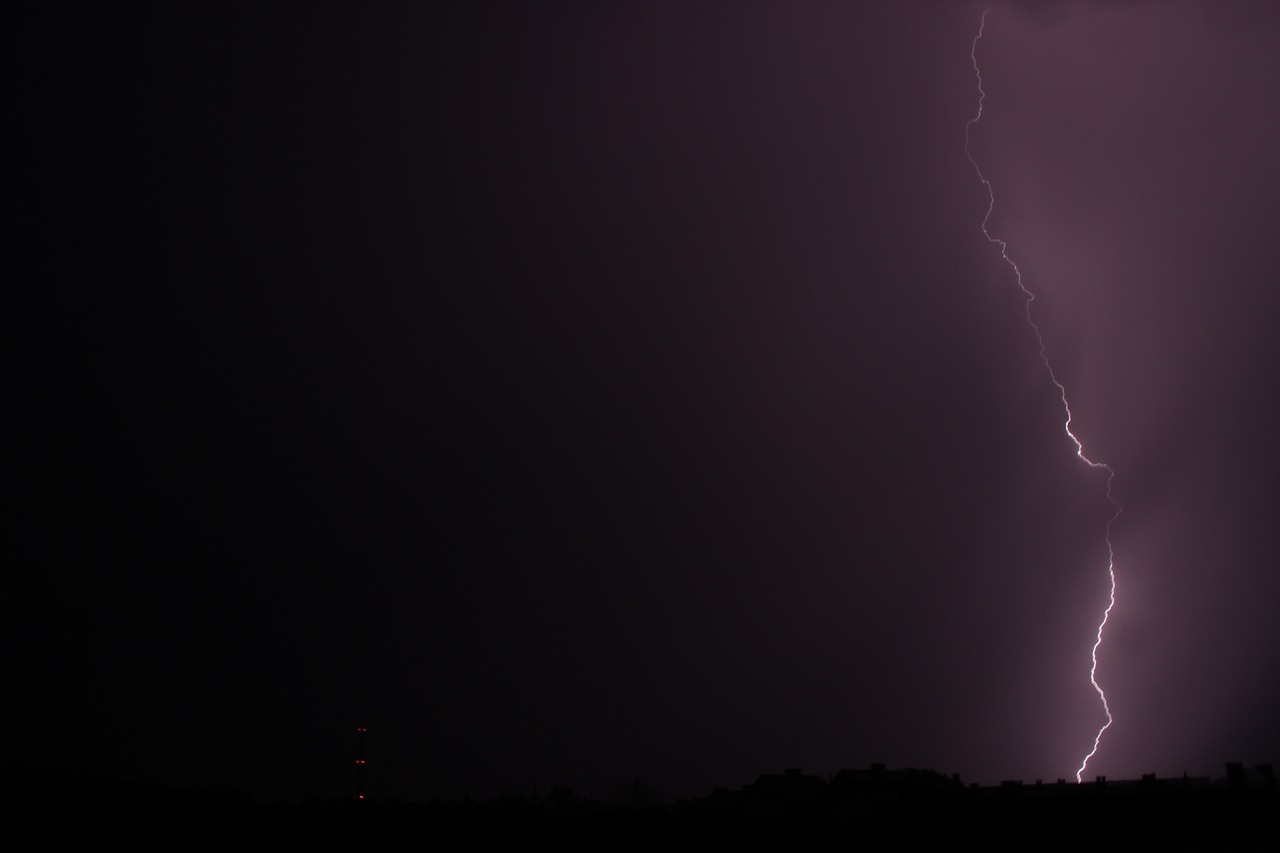 a lightning bolt in the middle of a dark sky, by Thomas Häfner, panorama, shot on sony alpha dslr-a300, purple tornado, medium closeup