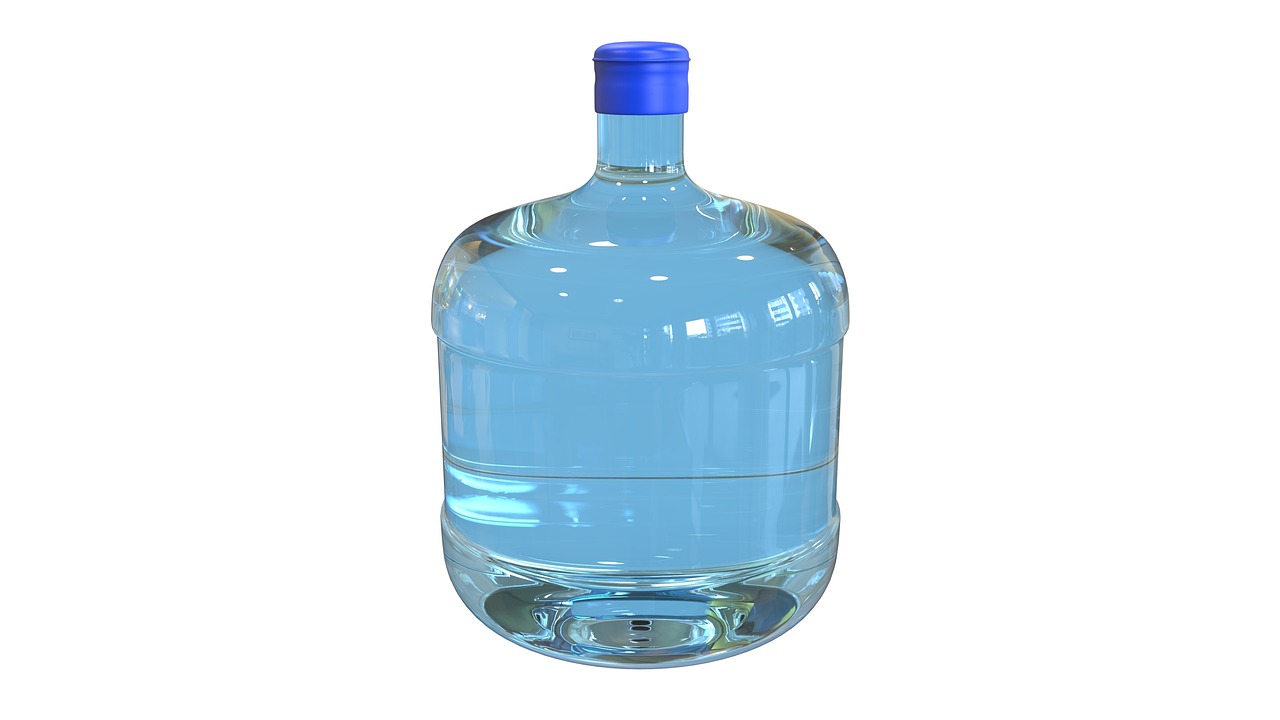 a large bottle of water on a white surface, a digital rendering, by Juan O'Gorman, pixabay, a huge glass tank, high resolution product photo, stock photo, portrait n - 9