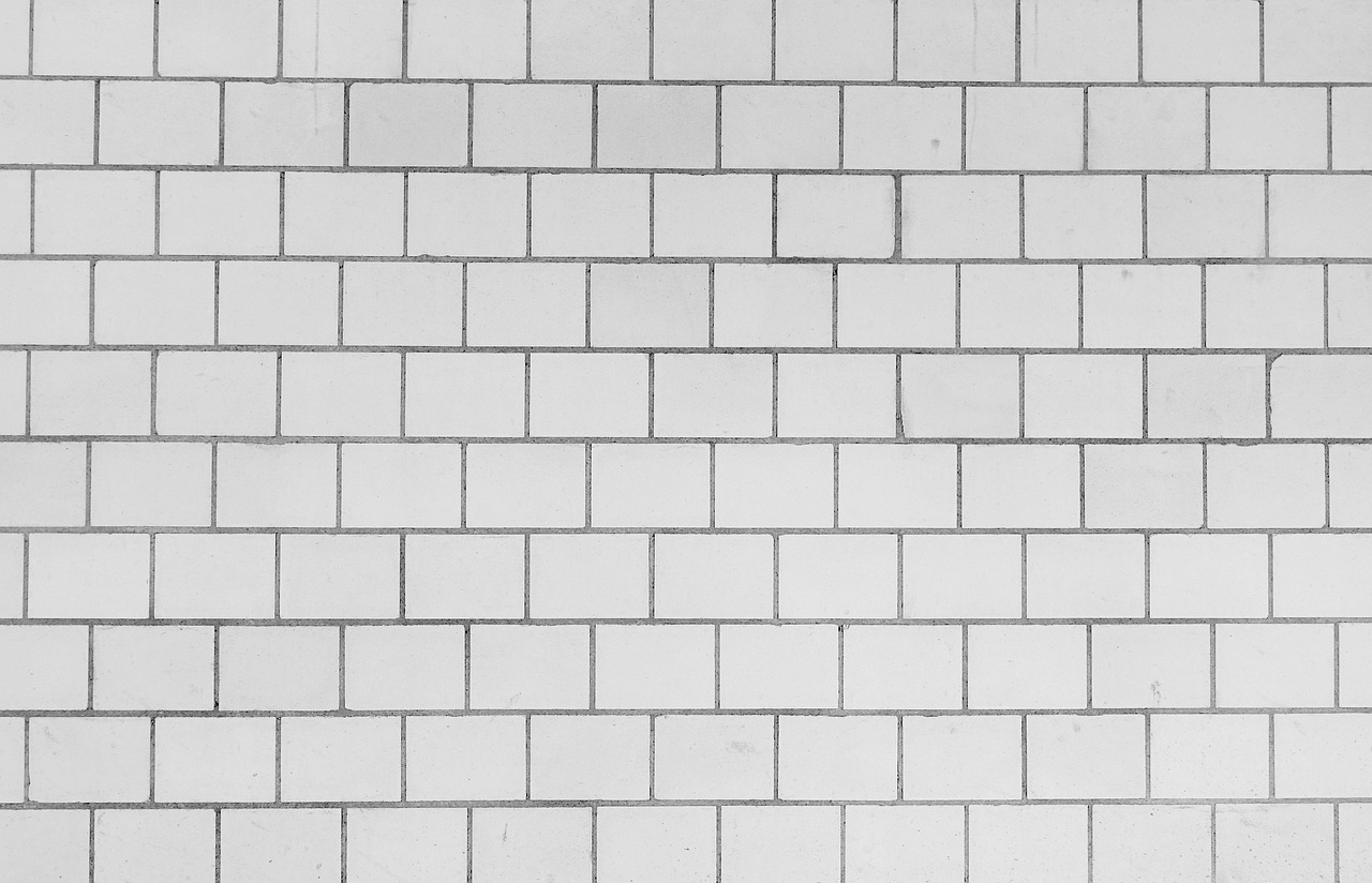 a black and white photo of a brick wall, inspired by Agnes Martin, unsplash, bauhaus, made of all white ceramic tiles, wes anderson background, perfectly tileable, modern high sharpness photo