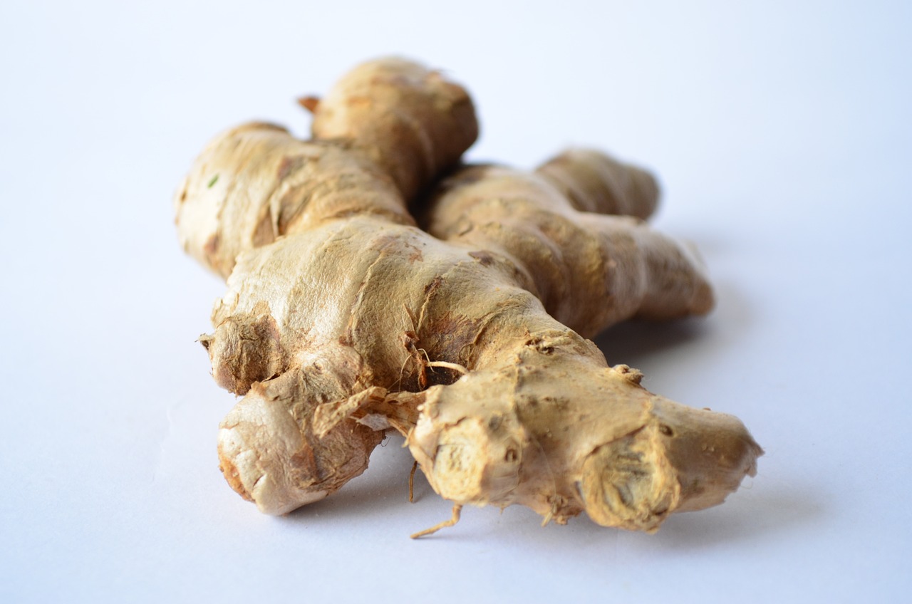 a close up of a ginger root on a white surface, by Caroline Mytinger, renaissance, herbs, chicken, malaysian, wrinkly