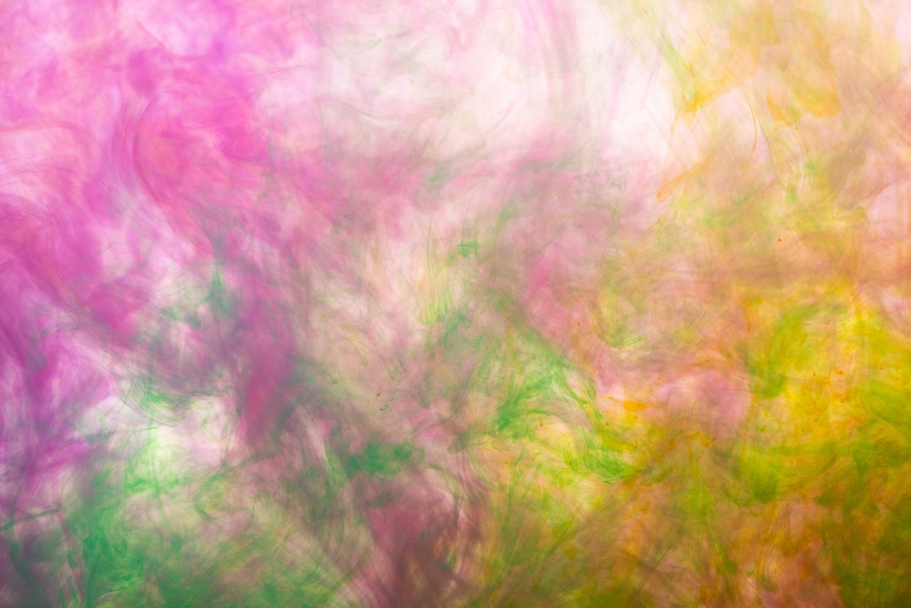 a blurry photo of a pink and green background, lyrical abstraction, colorful swirly magical clouds, multicolored weed leaves, extreme motion blur, full of colour 8-w 1024
