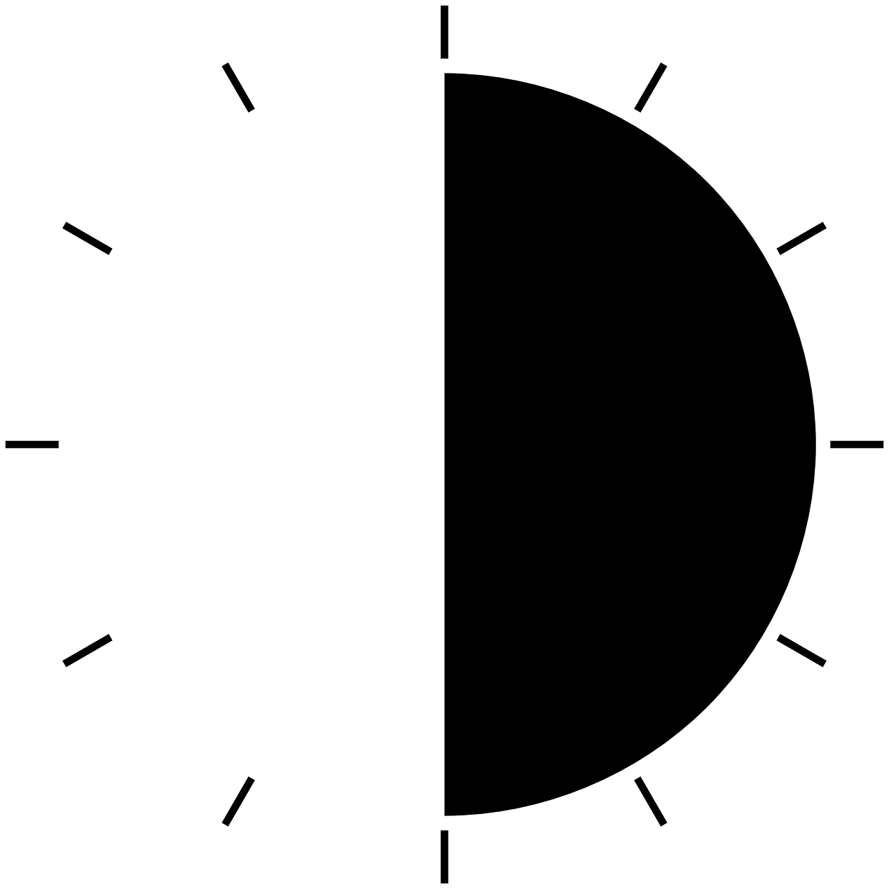 a white clock face on a black background, a digital rendering, by Josef Čapek, reddit, created in adobe illustrator, half moon, split in half, no - text no - logo