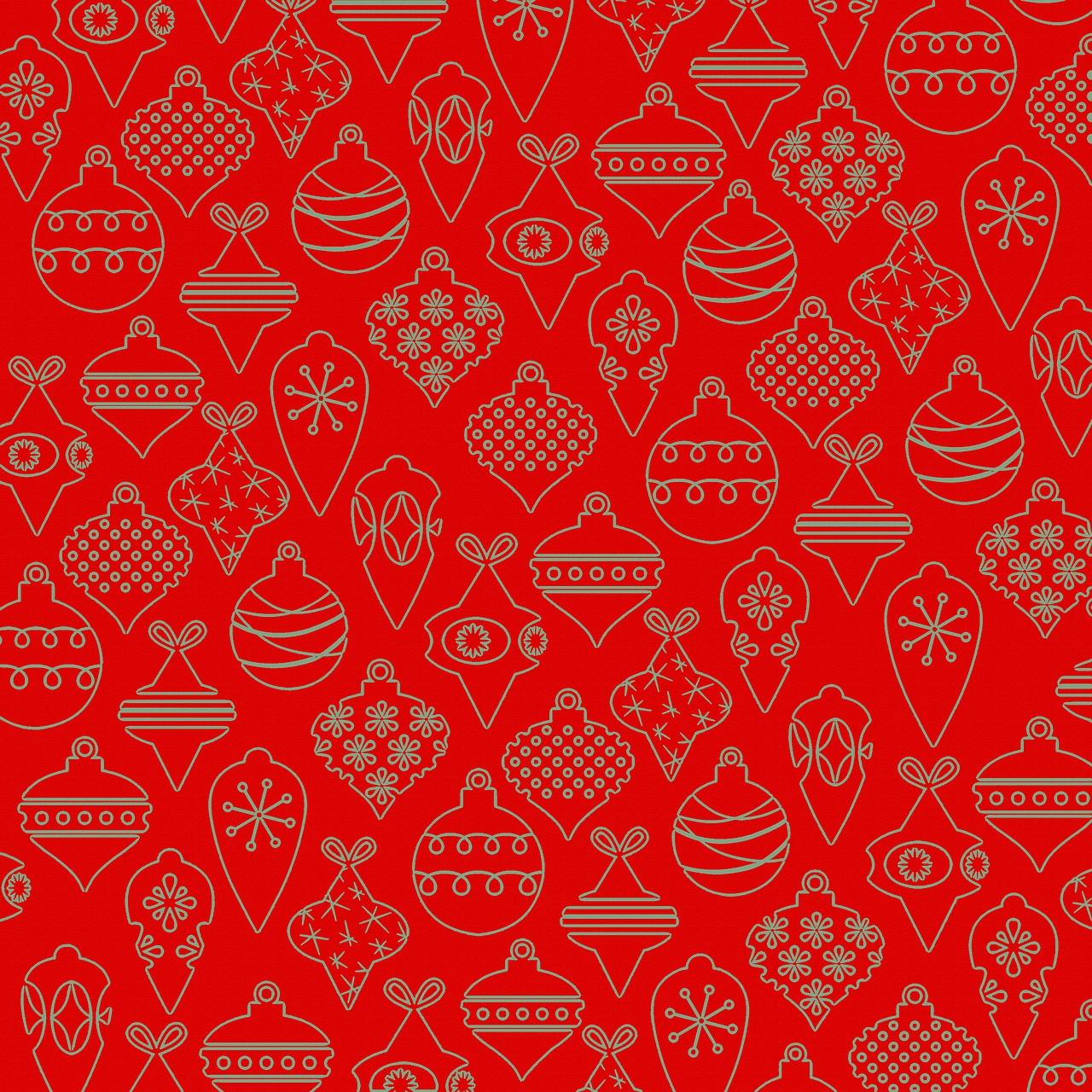 a pattern of christmas ornaments on a red background, art deco, vector line - art style, fossil ornaments, 4k high res, vintage - w 1 0 2 4