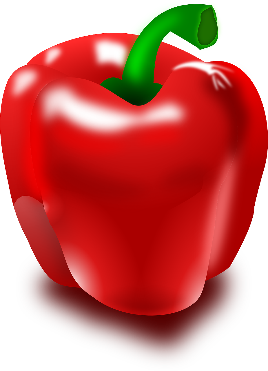 a red pepper with a green stem, a digital rendering, pixabay, pop art, !!! very coherent!!! vector art, a high angle shot, cake, metallic red