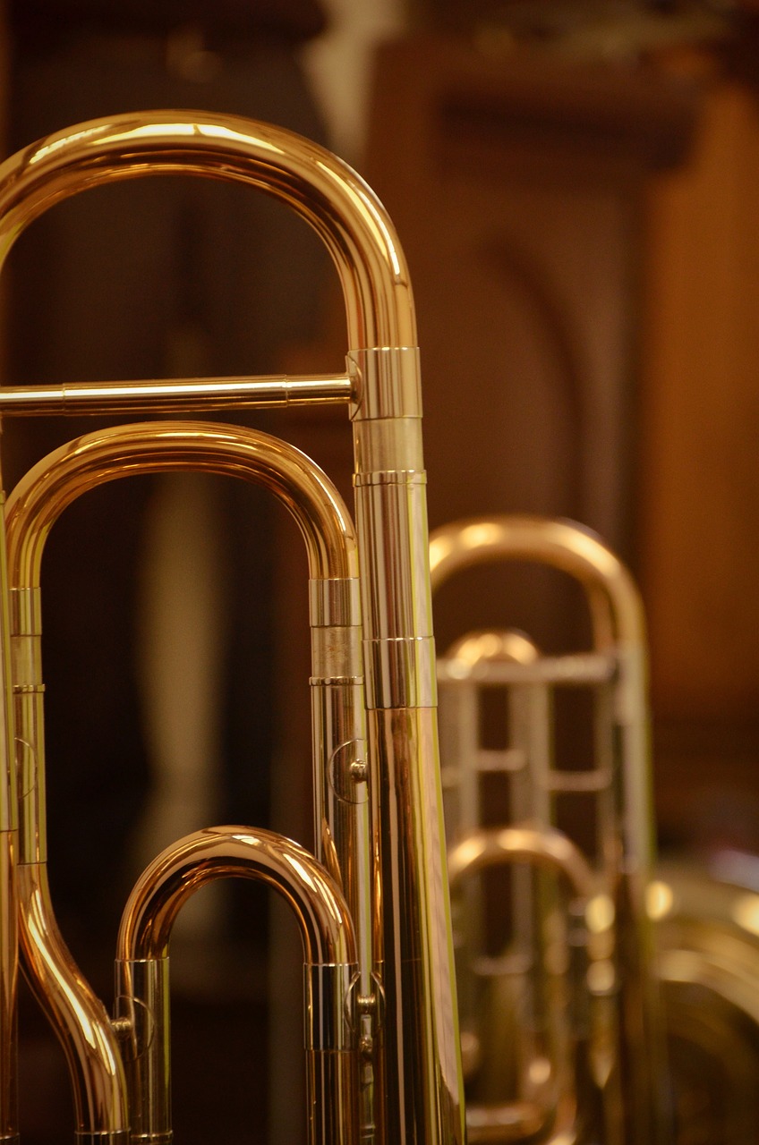 a group of brass instruments sitting on top of a table, a macro photograph, by Edward Corbett, up close picture, pews, 8 k detail, caramel