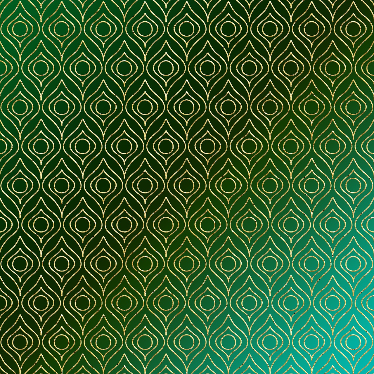 a close up of a green and white wallpaper, shutterstock, art deco, ornate golden background, line vector art, peacock feathers, gradient darker to bottom
